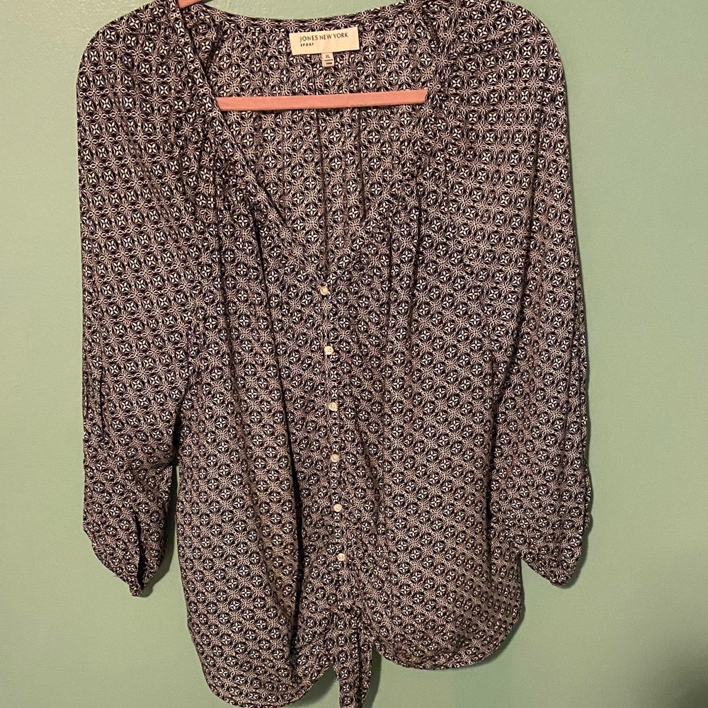 Jones New York Black and White Patterned Blouse